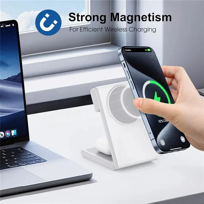 3 in 1 Foldable Wireless Charger Fast Charging Station for iPhone 15 14 Holder Magnetic Charger Stand Dock for Apple Watch S8/7