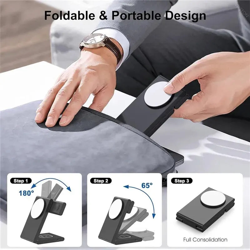 3 in 1 Foldable Wireless Charger Fast Charging Station for iPhone 15 14 Holder Magnetic Charger Stand Dock for Apple Watch S8/7