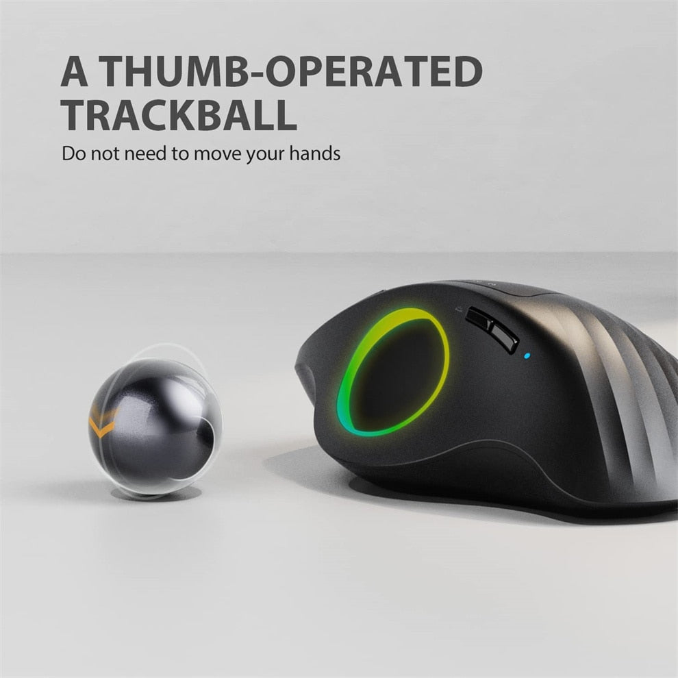 Jelly Comb Bluetooth+2.4G Trackball Mouse Wireless Rechargeable Gaming Mouse for Gamer Mac Thumb Control Mouse