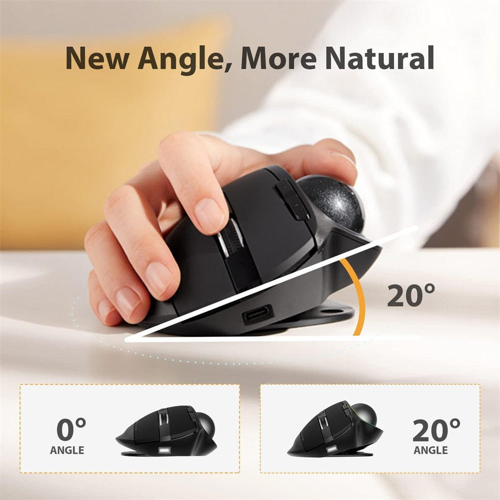 Jelly Comb Bluetooth+2.4G Trackball Mouse Wireless Rechargeable Gaming Mouse for Gamer Mac Thumb Control Mouse