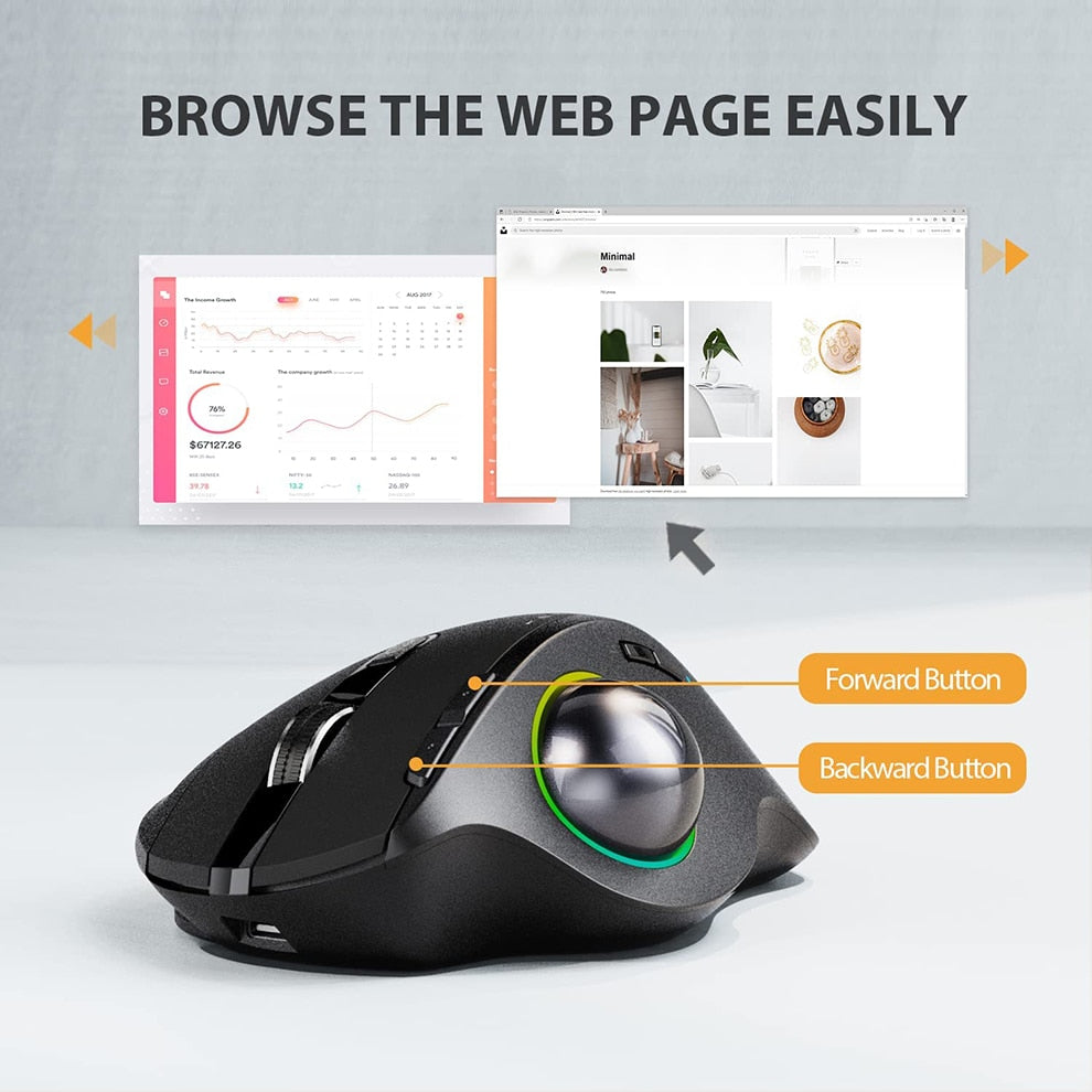 Jelly Comb Bluetooth+2.4G Trackball Mouse Wireless Rechargeable Gaming Mouse for Gamer Mac Thumb Control Mouse
