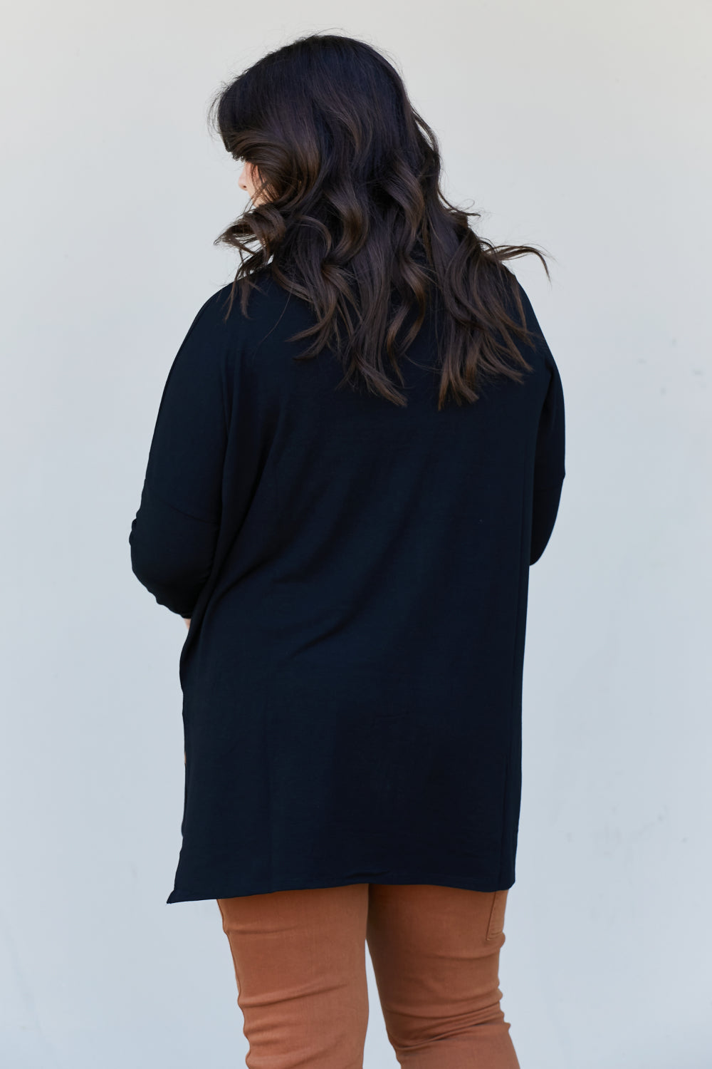 Zenana Full Size Slit High-Low Funnel Neck Top in Black