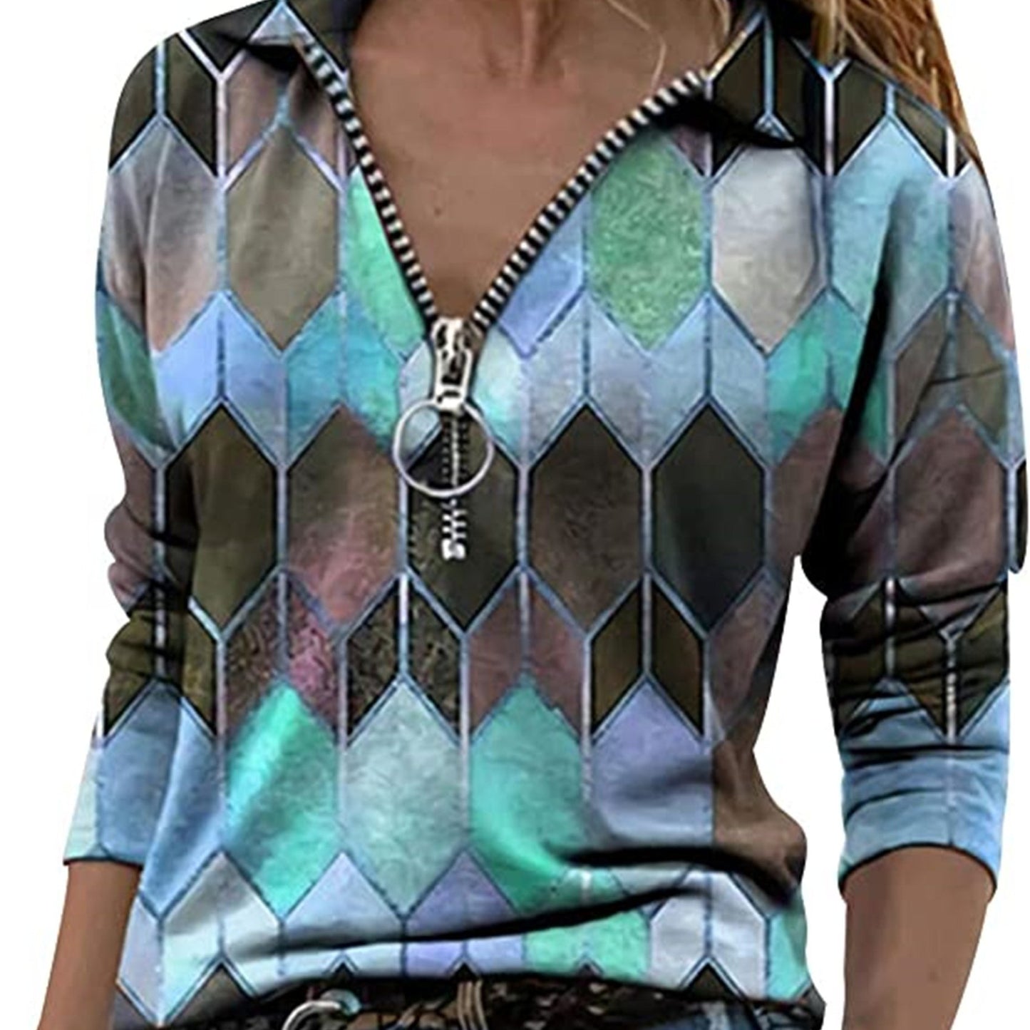 Women's Business Casual Zipper Tops, Elegant & Stylish Tops For Office & Work, Women's Clothing