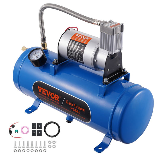 12V Air Compressor with Tank 1.6 Gallon/6 L, Train Horn Air Compressor, 120 psi Working Pressure Onboard Air Compressor System for Train Air Horns, Inflating Tires, Air Mattresses