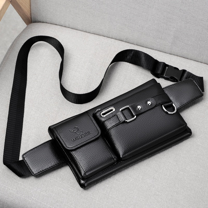 Men's Belt Bag Solid Color Zipper Closure with Earphone Hole Quick Release Buckle Adjustable Waist Bag