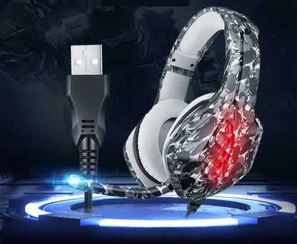 New Camouflage Game Headphones Noise Canceling Wire Control Gaming Headset