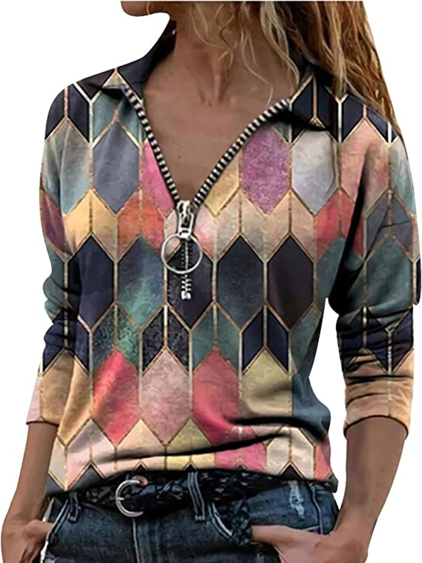 Women's Business Casual Zipper Tops, Elegant & Stylish Tops For Office & Work, Women's Clothing