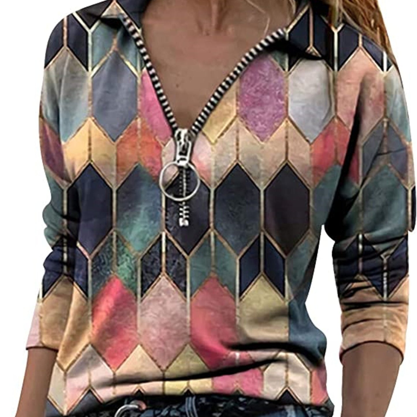 Women's Business Casual Zipper Tops, Elegant & Stylish Tops For Office & Work, Women's Clothing