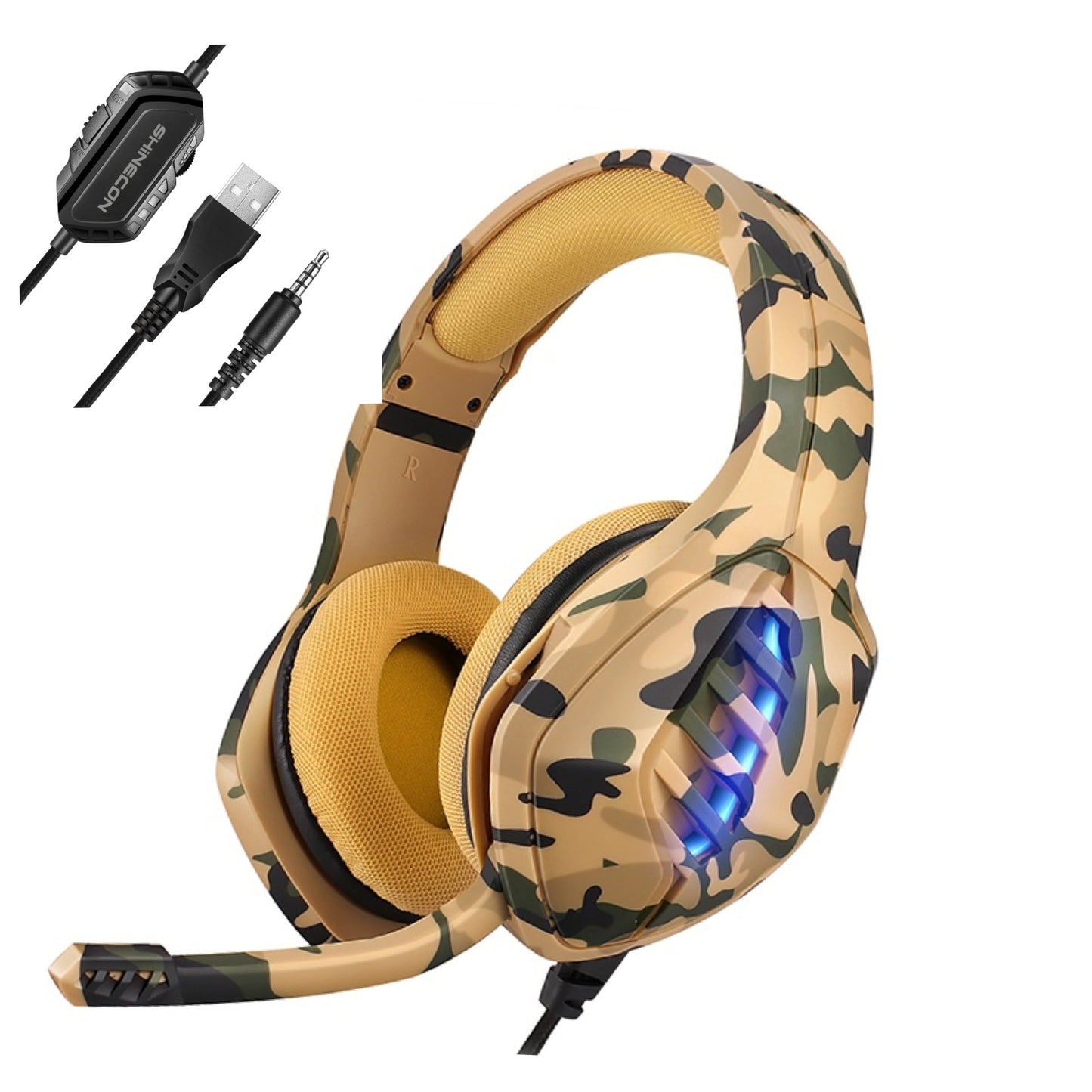 New Camouflage Game Headphones Noise Canceling Wire Control Gaming Headset